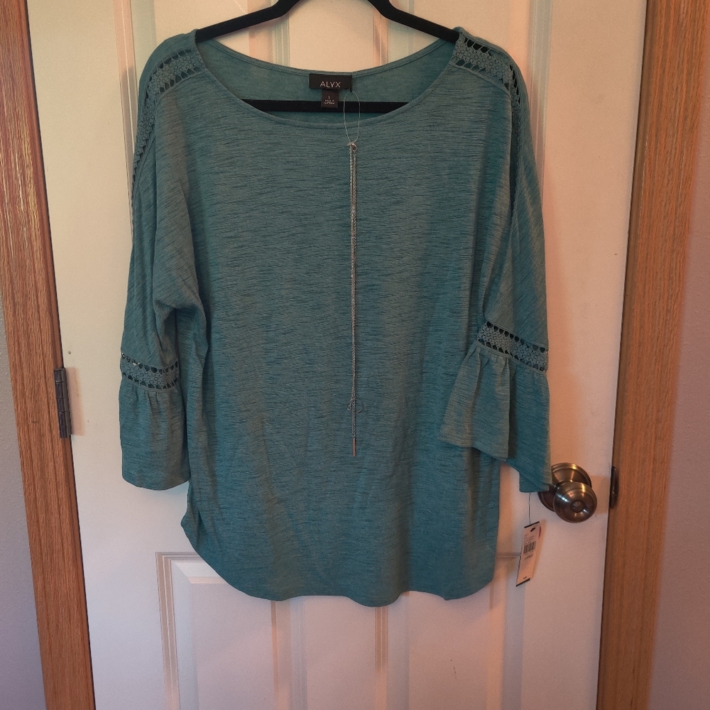 Teal Long Sleeve Top with Zipper Accent